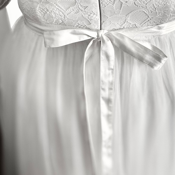 Beautiful Ivory Lace & Tulle Beaded Sash A-Line Wedding Dress sz.18 - Picture 8 of 13